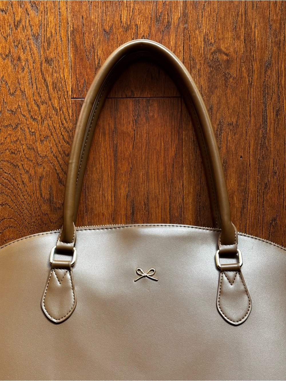 Caramel Faux Leather Work Tote Laptop Bag | Gold Bow Details | NWOT - Picture 7 of 14